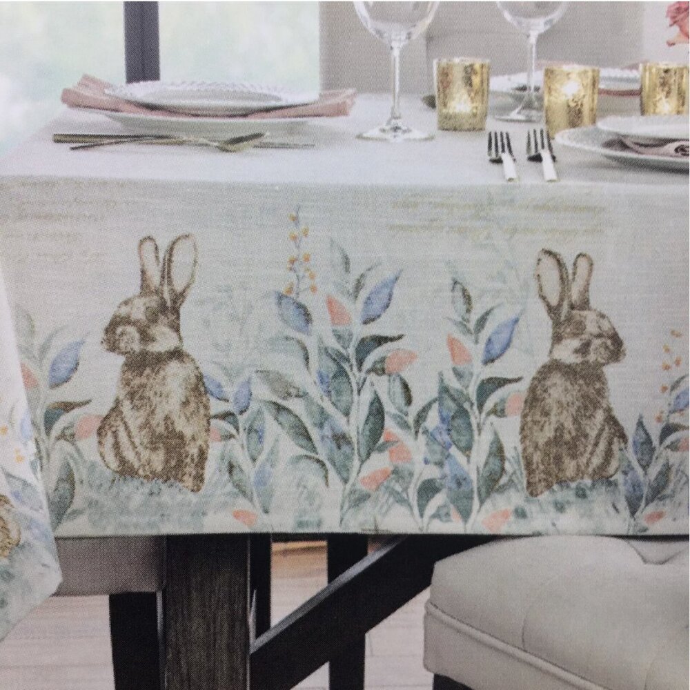 Nicole Miller Easter Bunny Floral Tablecloth 60x104 Butterfly Script Gold Bronze